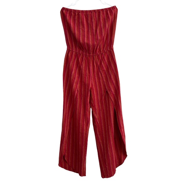 Drew Red Orange Stripe Emerson Jumpsuit Strapless Linen Blend Vacation Resort - Picture 10 of 10